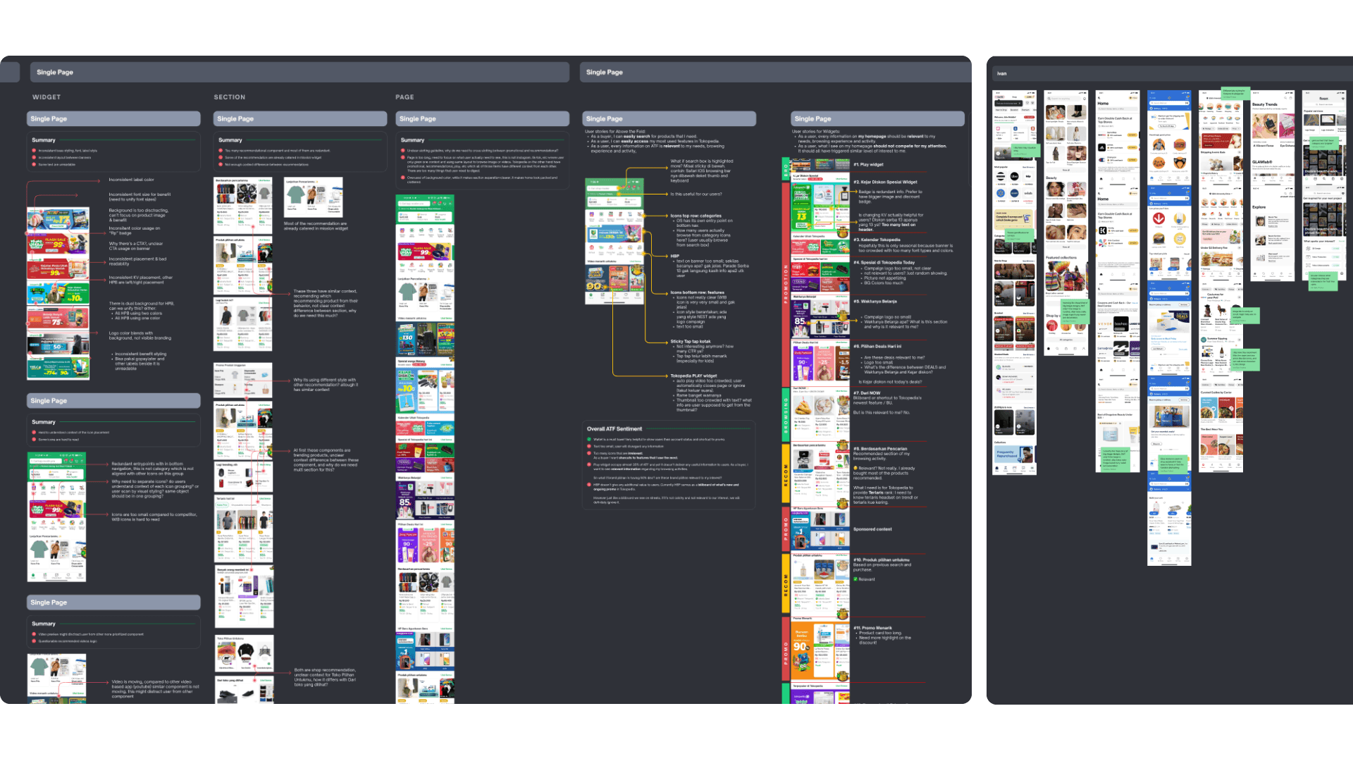 Design audit and competitive analysis boards for Tokopedia Home