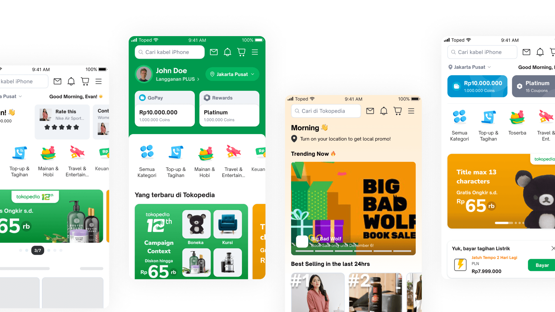 Above-the-fold layout explorations for the new Tokopedia Home